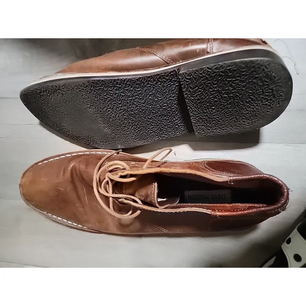 Steve Madden Chukka Boot Mens 10.5 Cognac Leather Shoe Harken 247 Style Dress